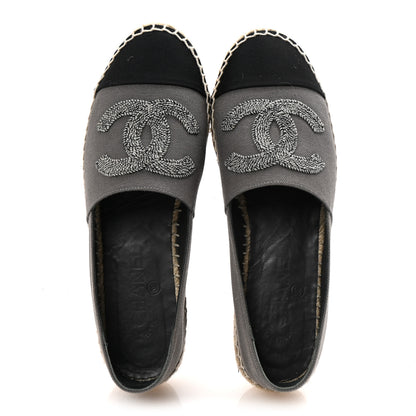 Chanel Canvas Grosgrain CC Espadrilles 38 Grey Black 2 of 9