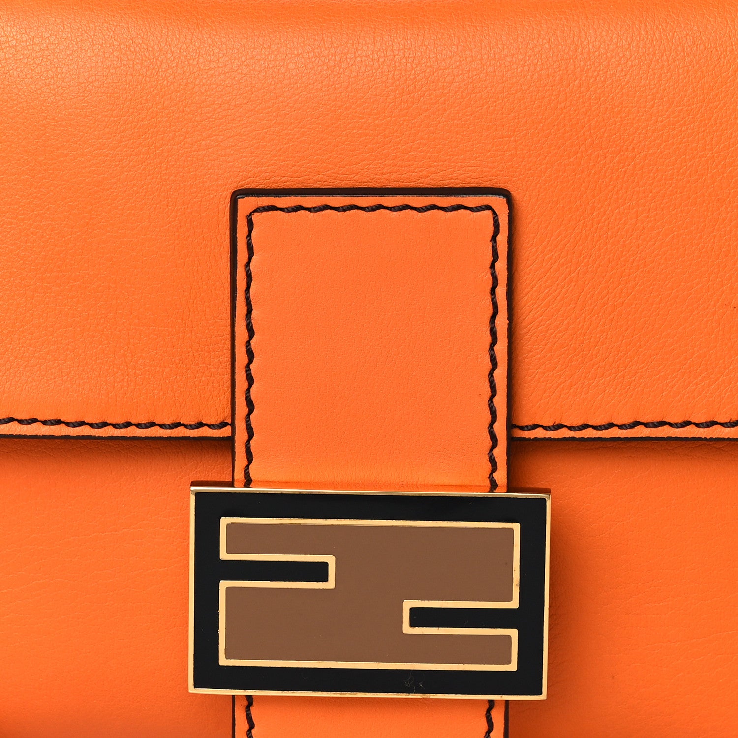 Fendi Vitello Flamingo Enamel Interchangeable Strap Baguette Orange Black Tobacco 7 of 9