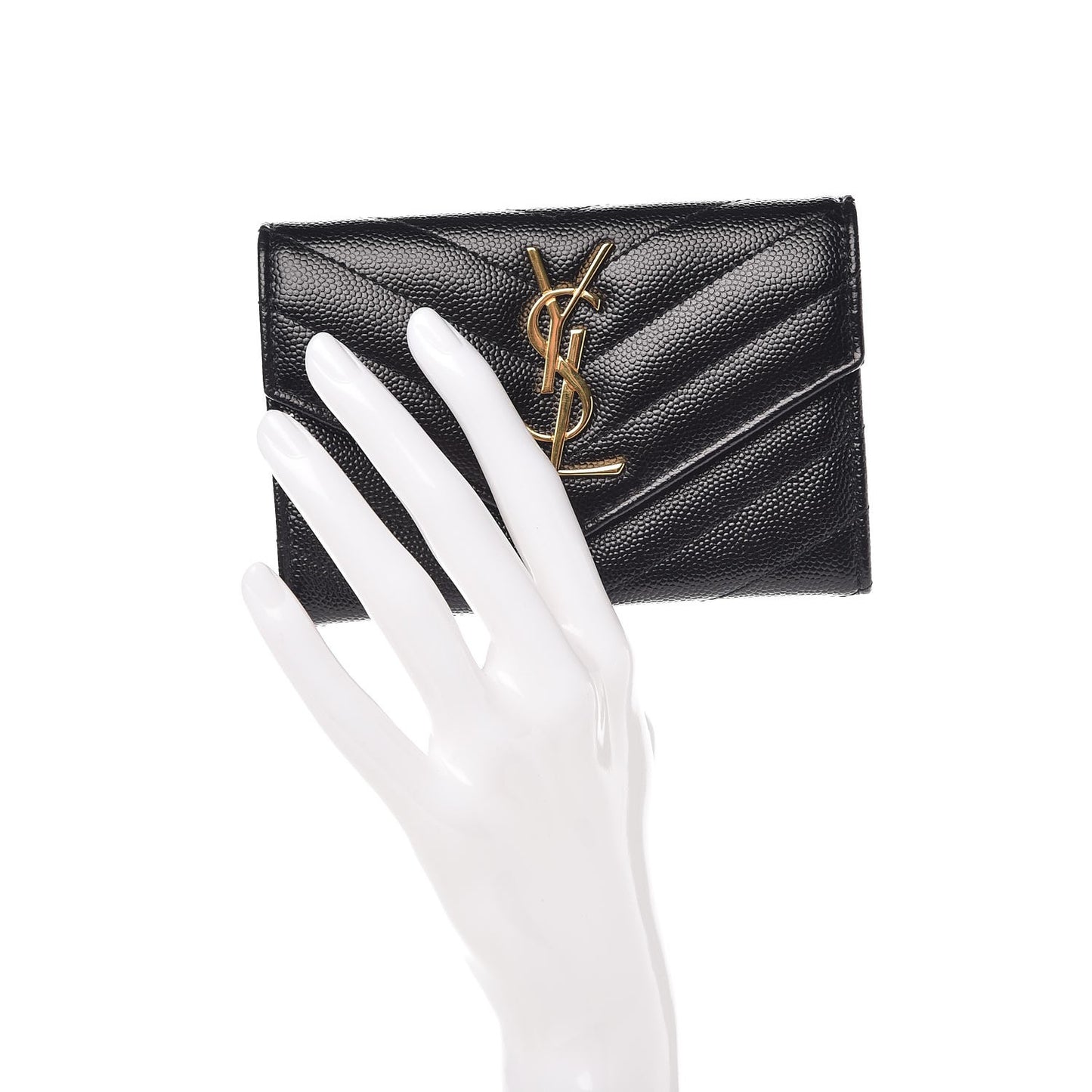 Grain De Poudre Matelasse Chevron Small Monogram Envelope Wallet Black