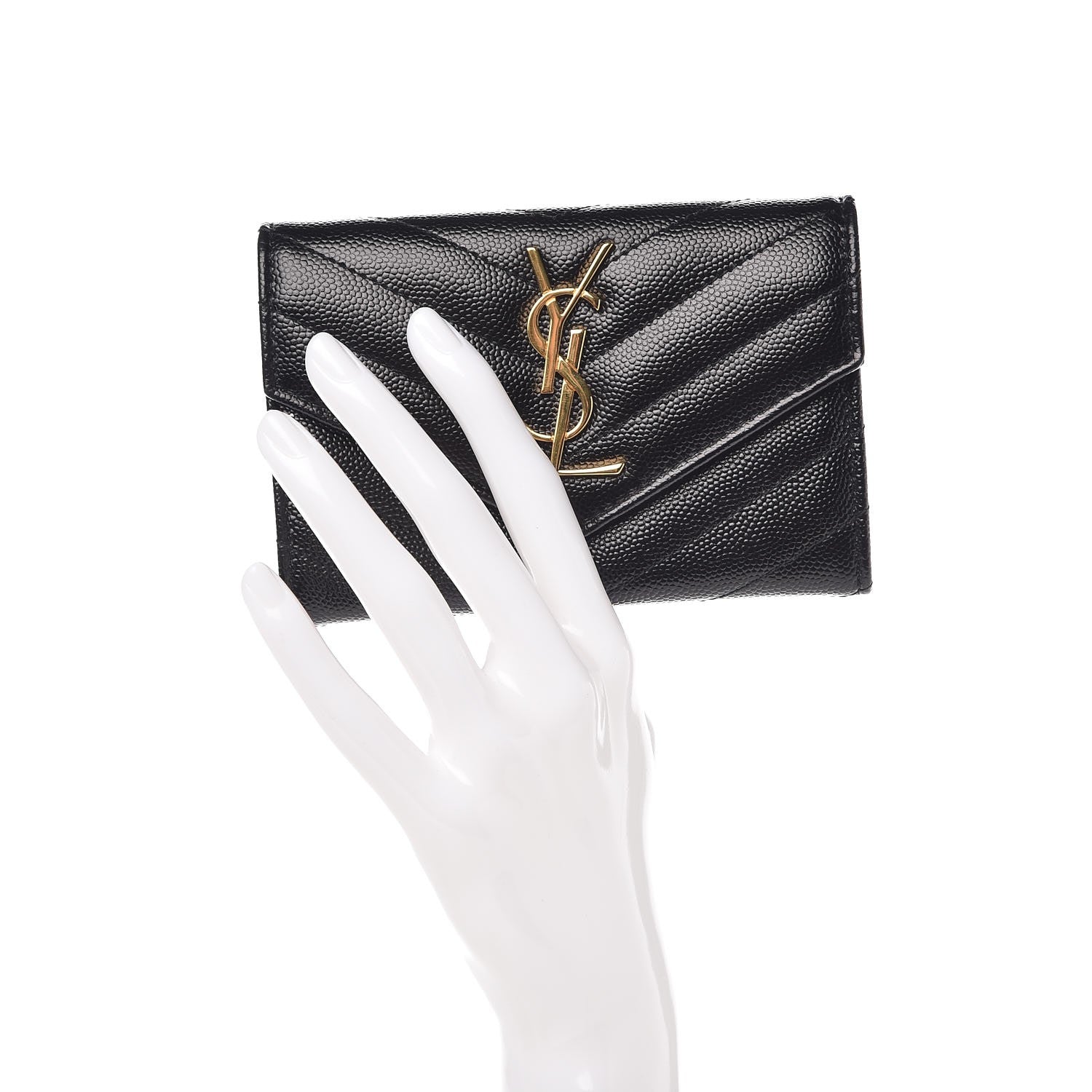 Saint Laurent Grain De Poudre Matelasse Chevron Small Monogram Envelope Wallet Black 2 of 6
