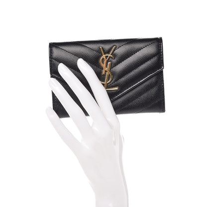Saint Laurent Grain De Poudre Matelasse Chevron Small Monogram Envelope Wallet Black 2 of 6