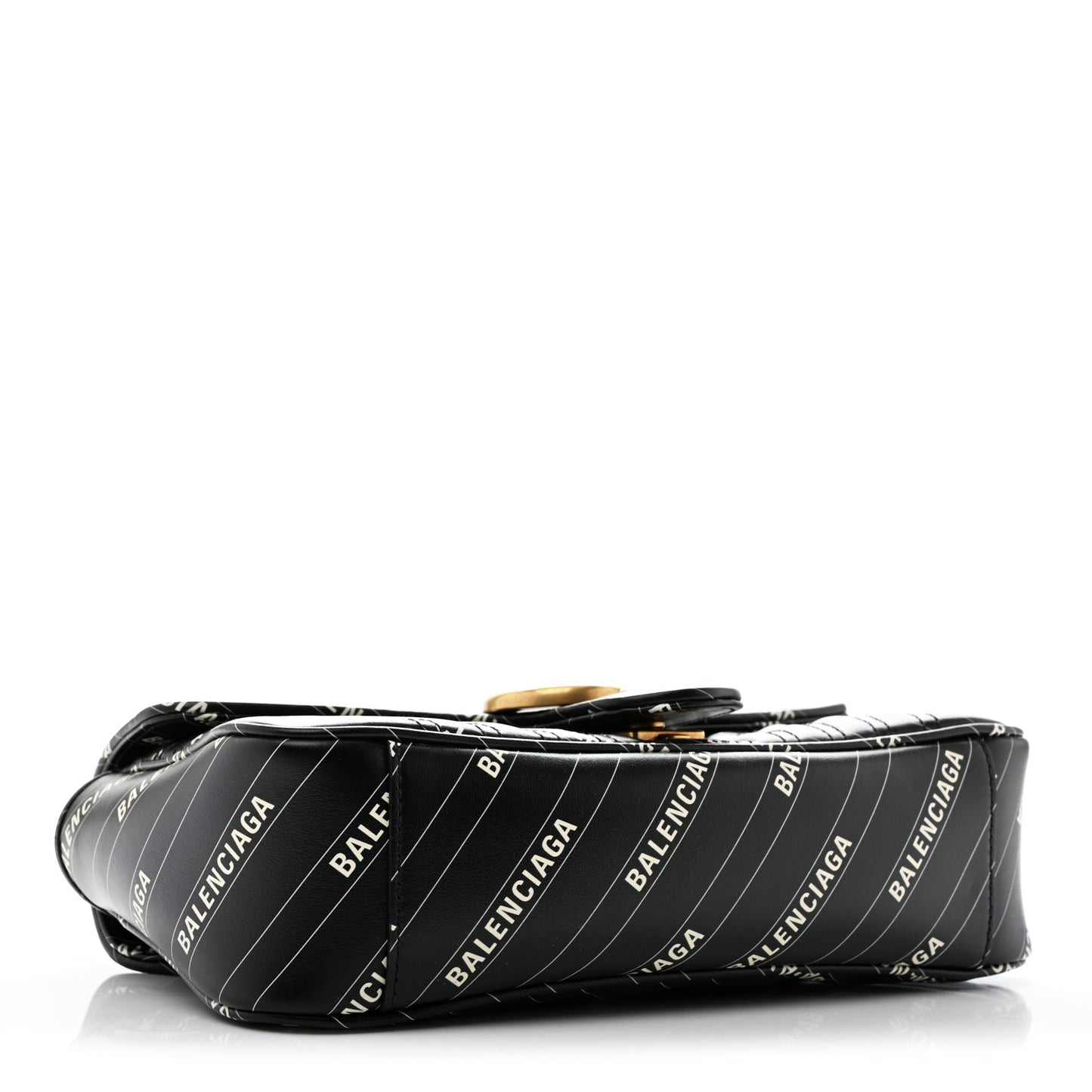 X BALENCIAGA Calfskin Matelasse Logo Print Small GG Marmont Shoulder Bag Black
