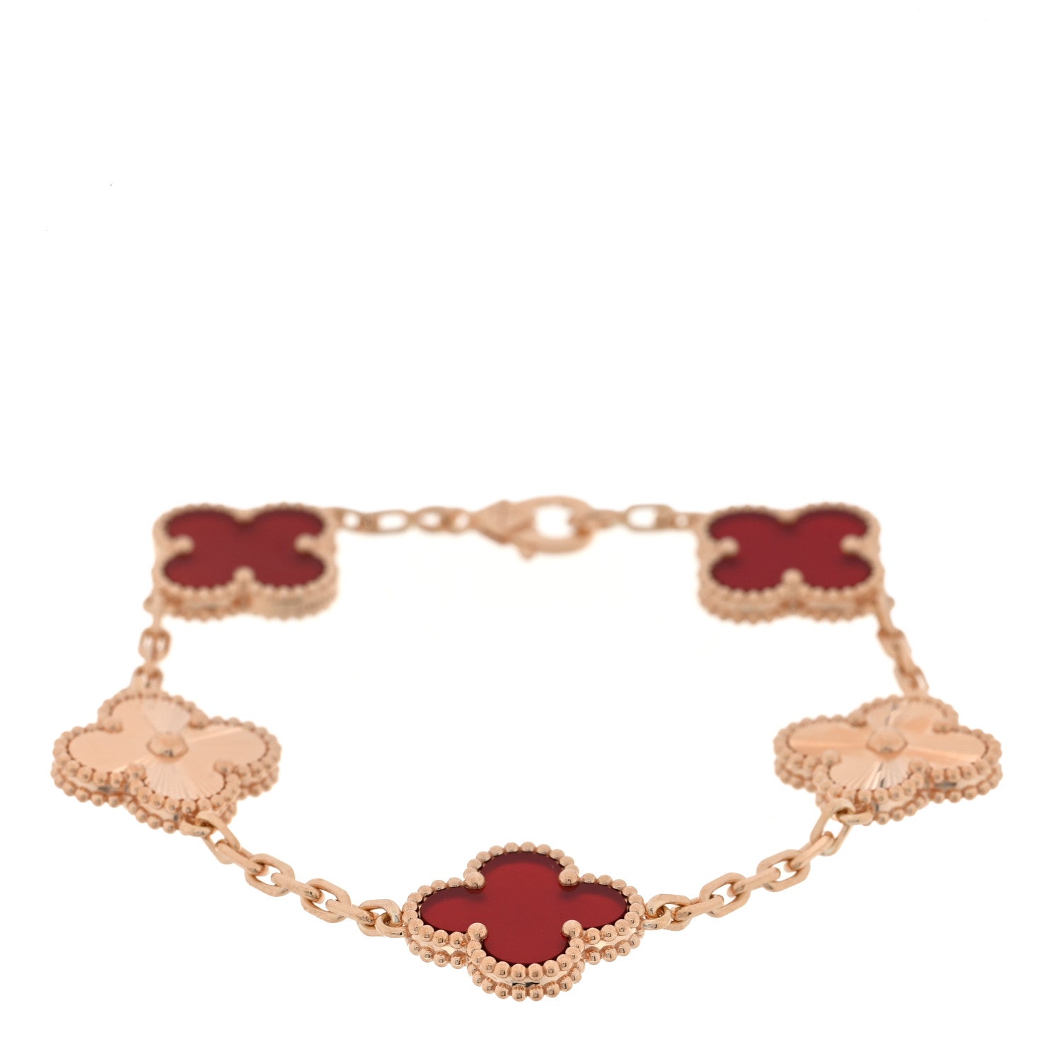 Van Cleef & Arpels 18K Rose Gold Carnelian 5 Motifs Guilloche Vintage Alhambra Bracelet 1 of 4