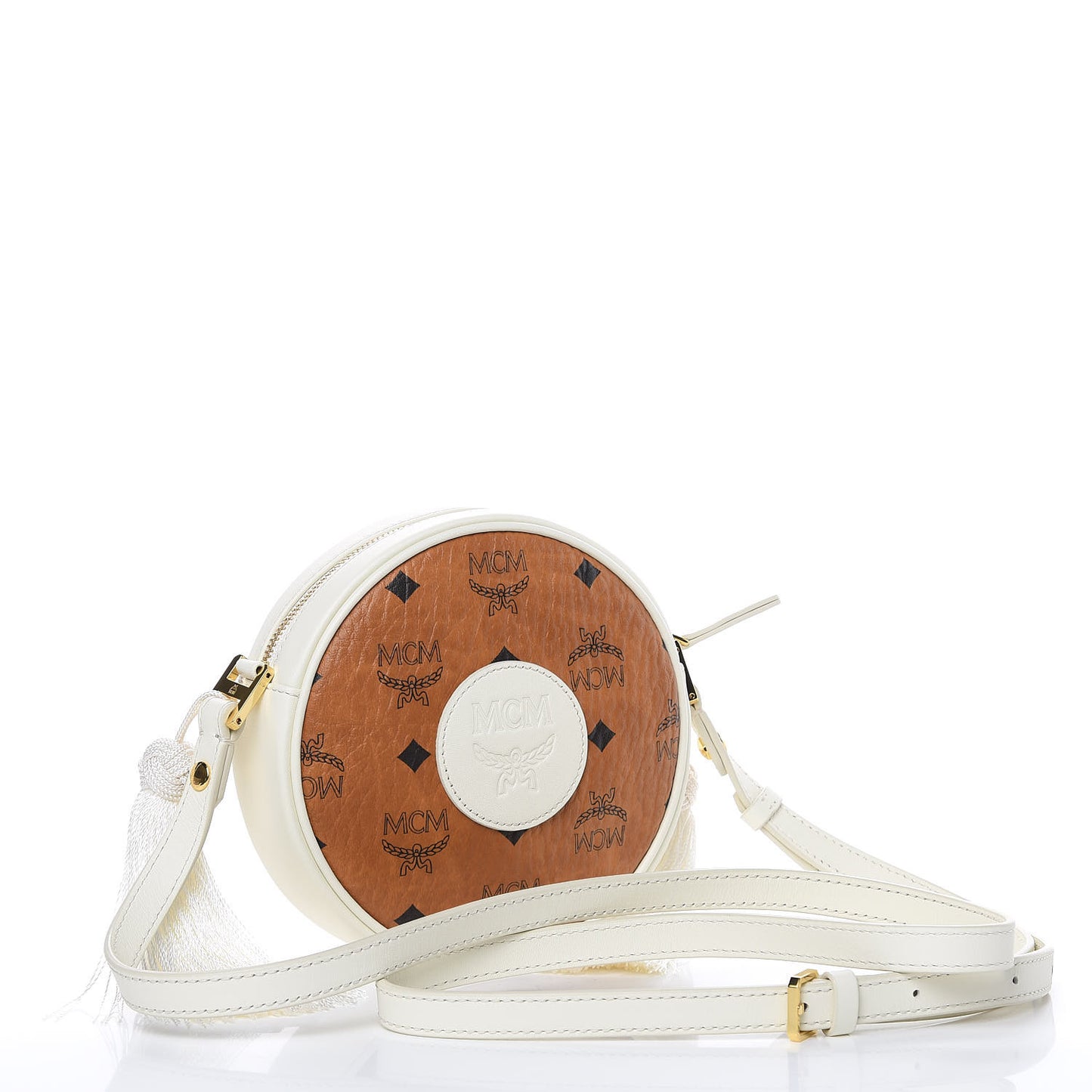 Visetos Small Tambourine Crossbody Cognac Off White