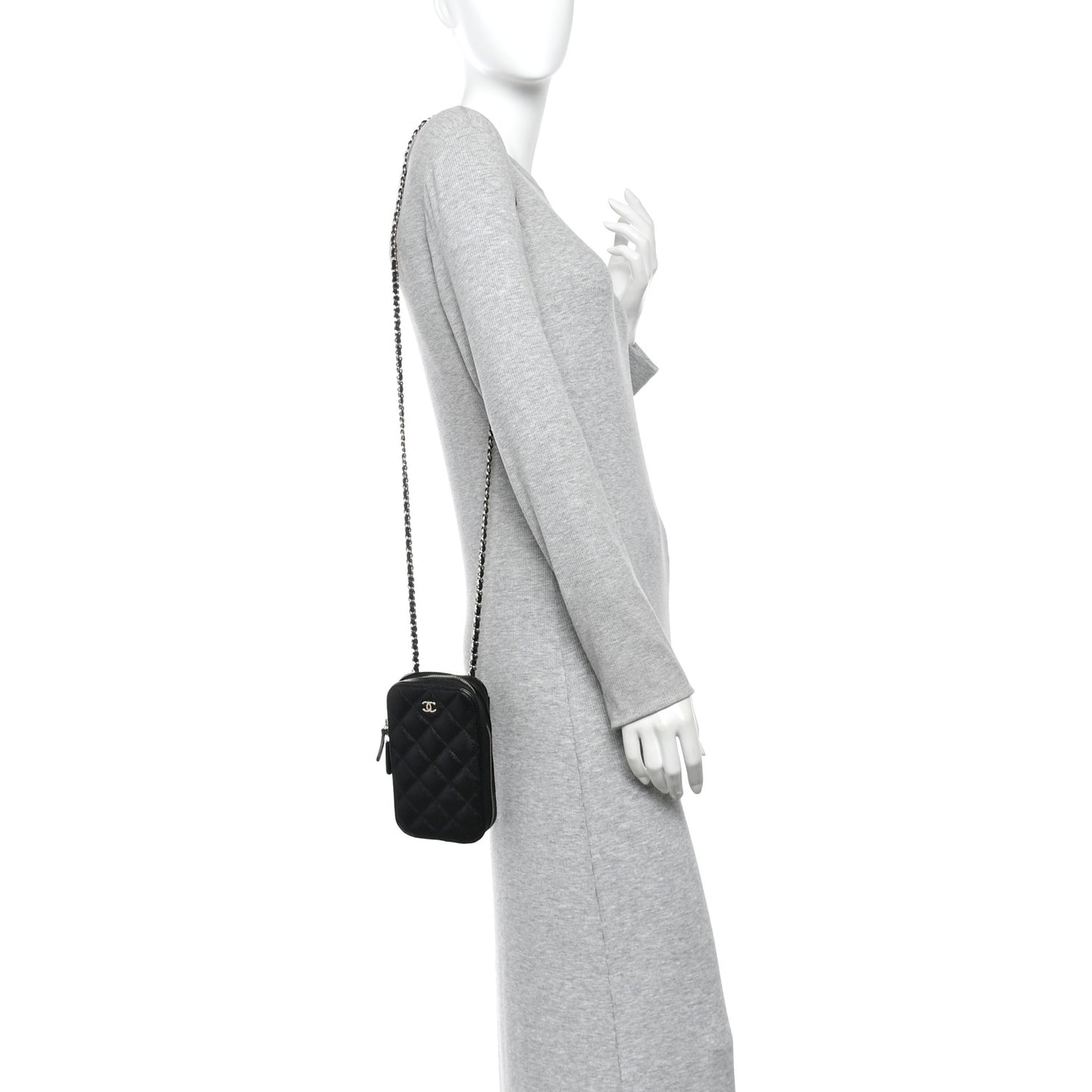Caviar Quilted Phone Holder Wallet On Chain WOC Black