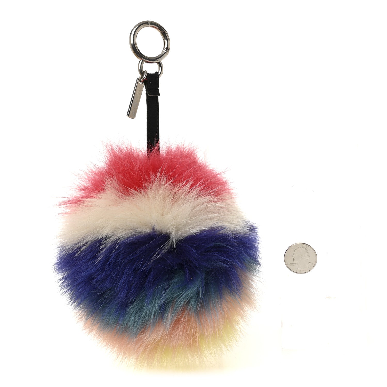 Fendi Fox Fur Shiny Nappa Rainbow Pom Pom Bag Charm Rosso Multicolor Black 2 of 3