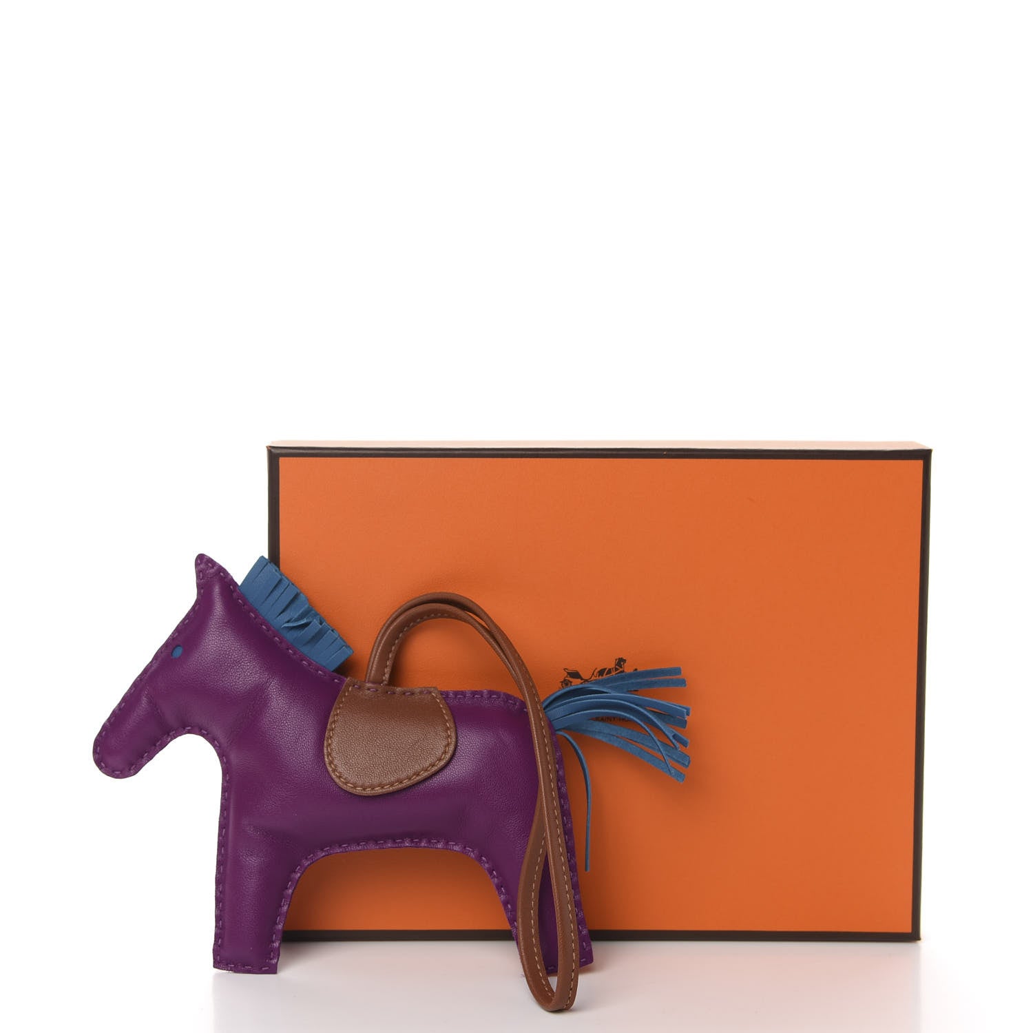 Hermes Milo Lambskin Grigri Rodeo Horse Bag Charm GM Anemone Bleu Izmir Fauve 4 of 4