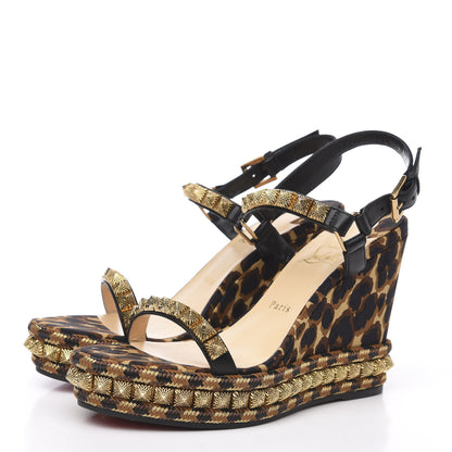Christian Louboutin Nappa Silk Leopard Pira Ryad 110 Wedge Sandals 40 Black Marron 3 of 8