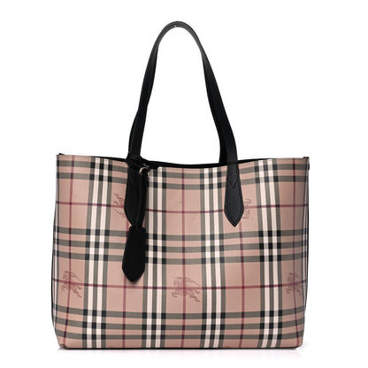 Burberry Grainy Calfskin Haymarket Check Medium Reversible Tote Black 3 of 22