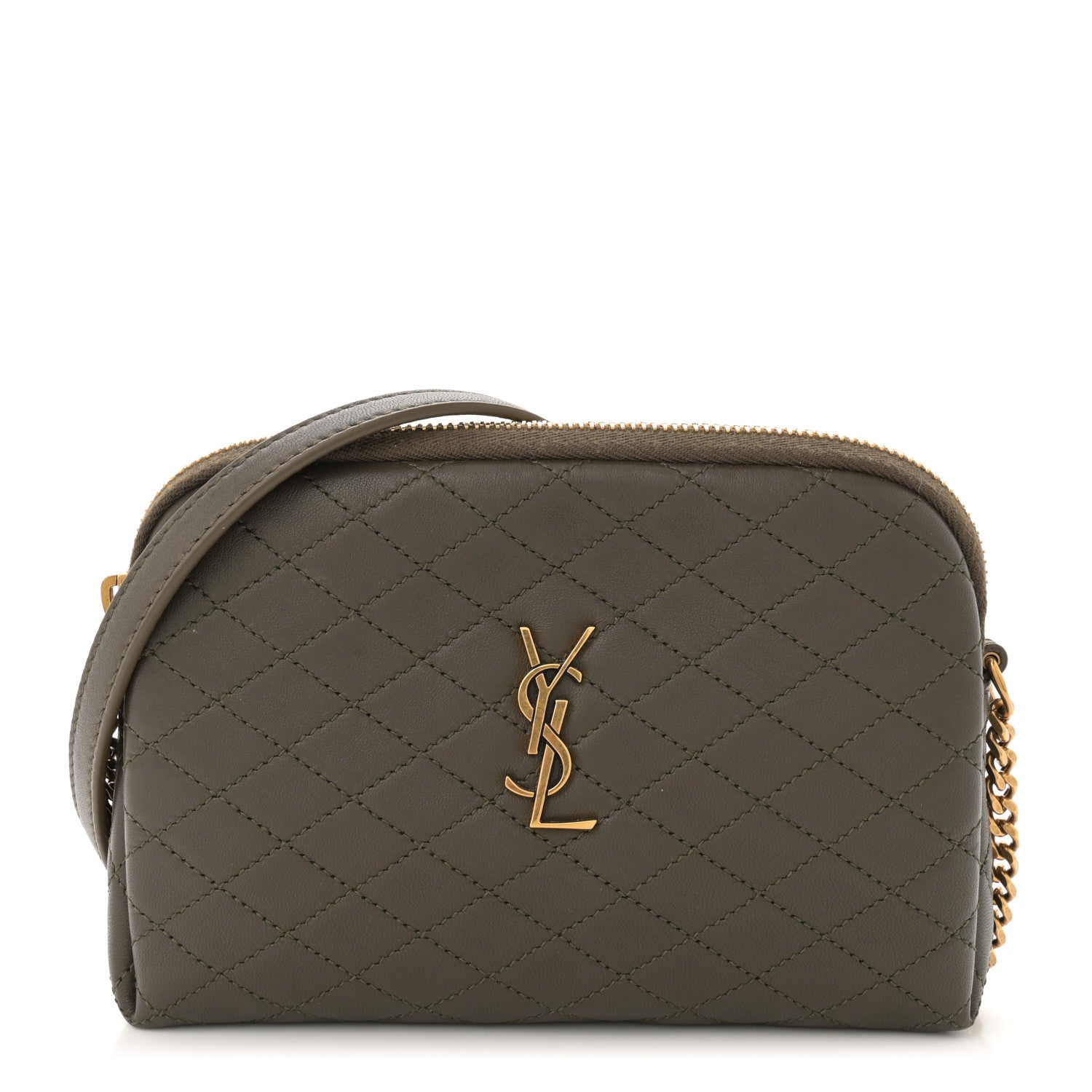 Saint Laurent Lambskin Quilted Gaby Zipped Pouch Light Musk 1 of 11