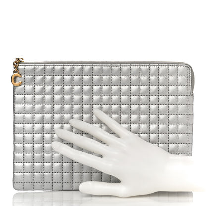 Celine Laminated Calfskin Quilted C Charm Pouch Silver 2 of 9