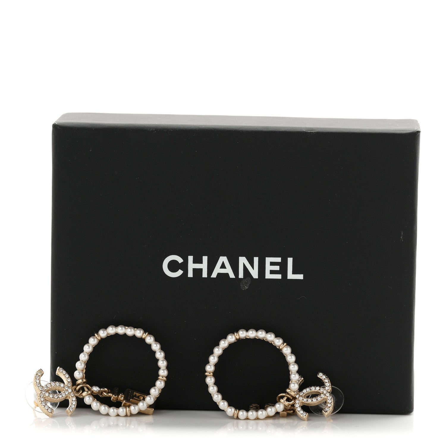 Chanel Crystal Pearl Chanel Charms CC Drop Earrings Gold 5 of 5