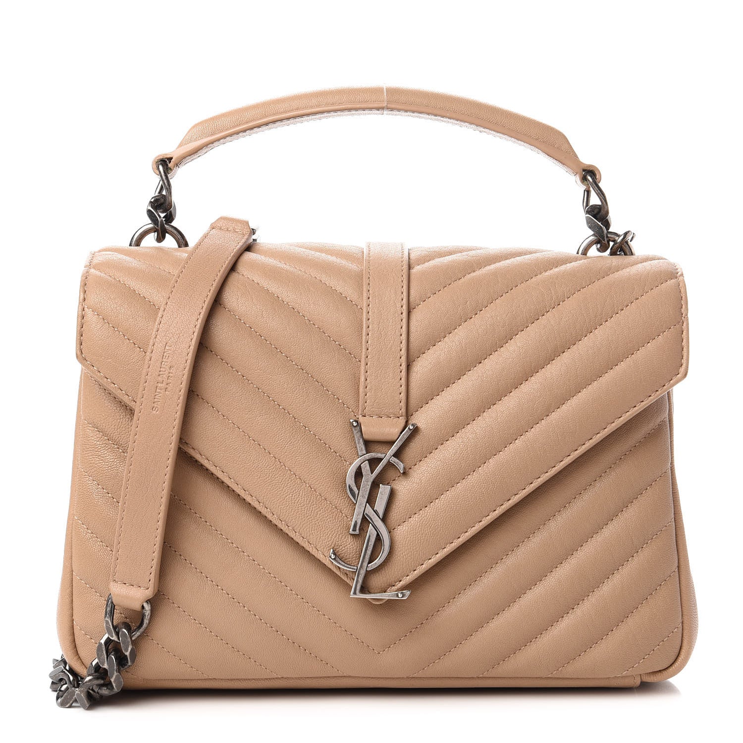 Saint Laurent Sheepskin Matelasse Chevron Monogram Medium College Bag Taupe 1 of 11