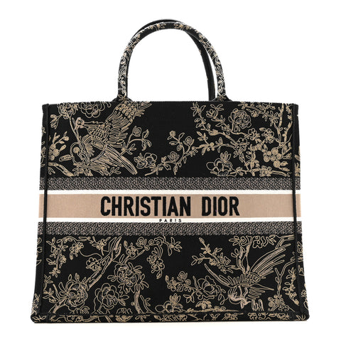 Canvas Embroidered Large Ornamental Cornely Book Tote Black Beige