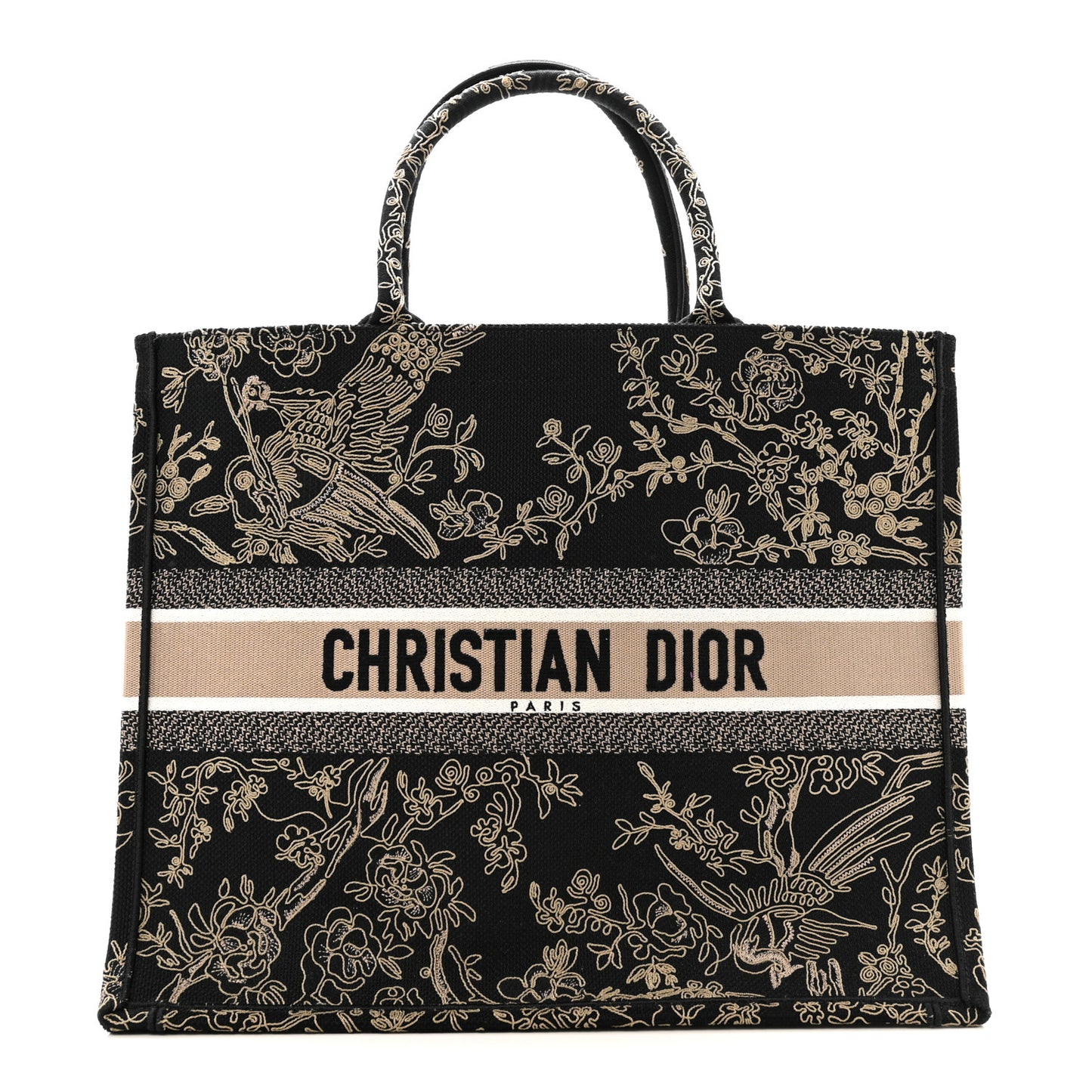 Canvas Embroidered Large Ornamental Cornely Book Tote Black Beige
