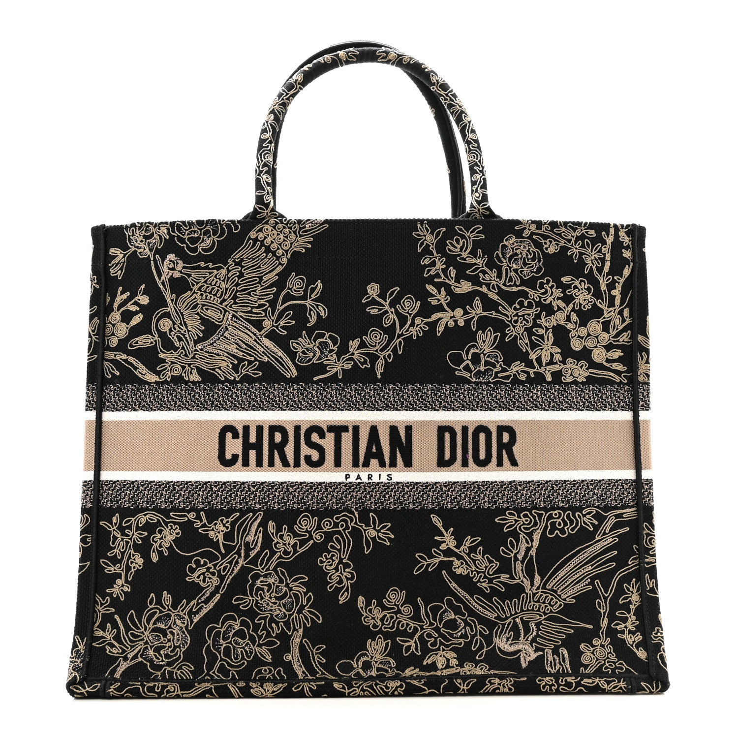 Christian Dior Canvas Embroidered Large Ornamental Cornely Book Tote Black Beige 1 of 14
