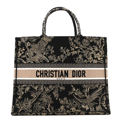Christian Dior Canvas Embroidered Large Ornamental Cornely Book Tote Black Beige 1 of 14