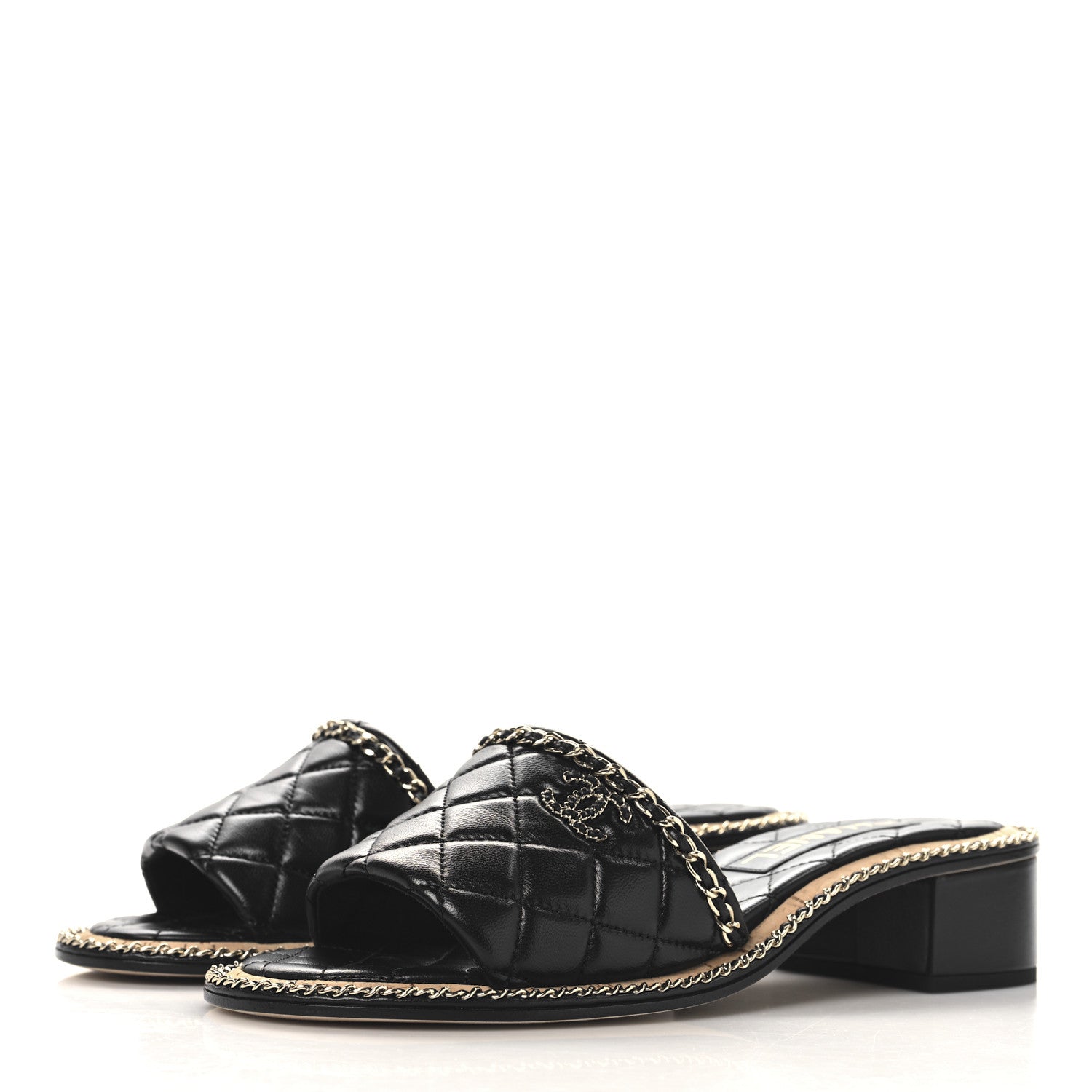 Chanel Lambskin Quilted Chain CC Mules 39 Black 4 of 10