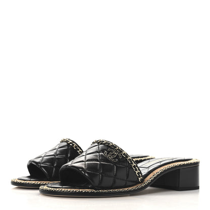 Chanel Lambskin Quilted Chain CC Mules 39 Black 4 of 10