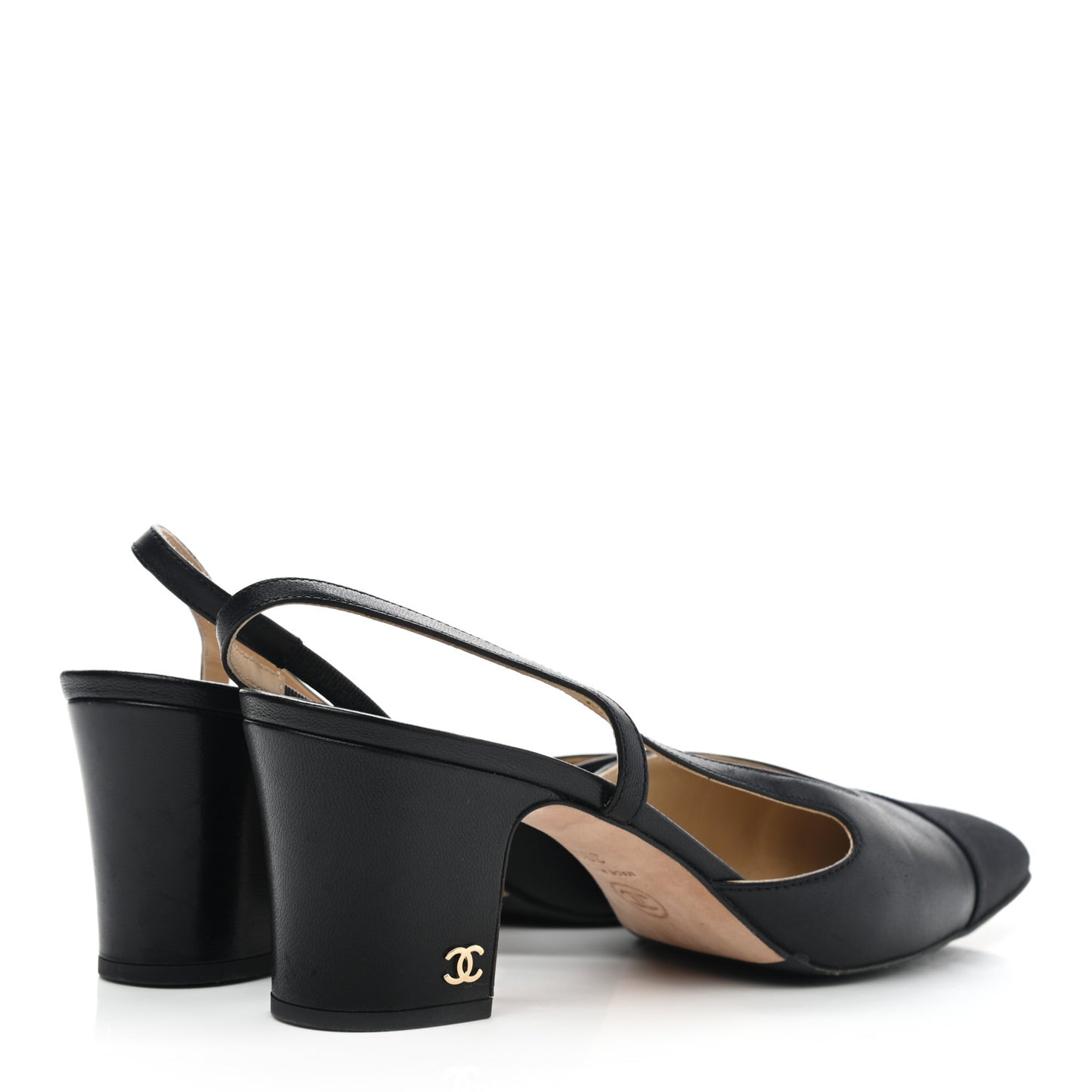 Goatskin Grosgrain Cap Toe CC Slingback Pumps 39.5 Black