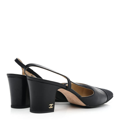 Chanel Goatskin Grosgrain Cap Toe CC Slingback Pumps 39.5 Black 4 of 12