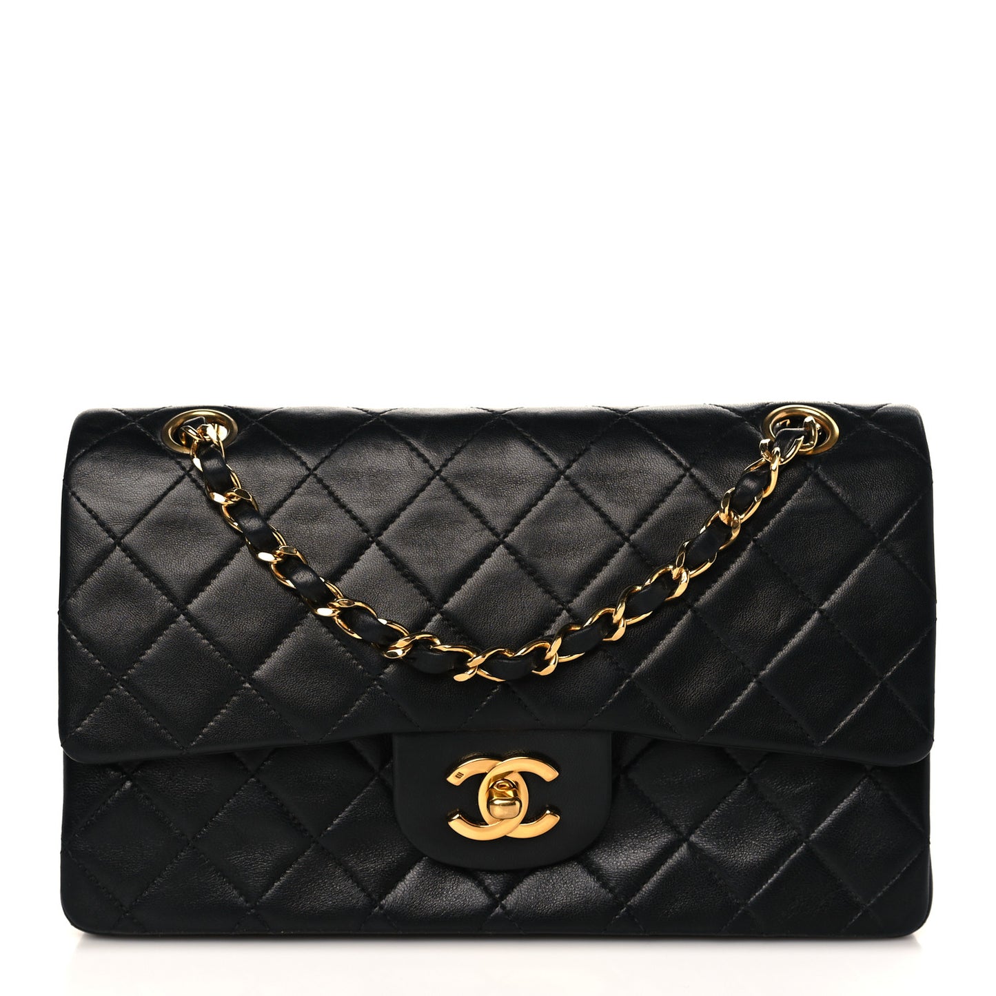 Lambskin Quilted Small Double Flap Black