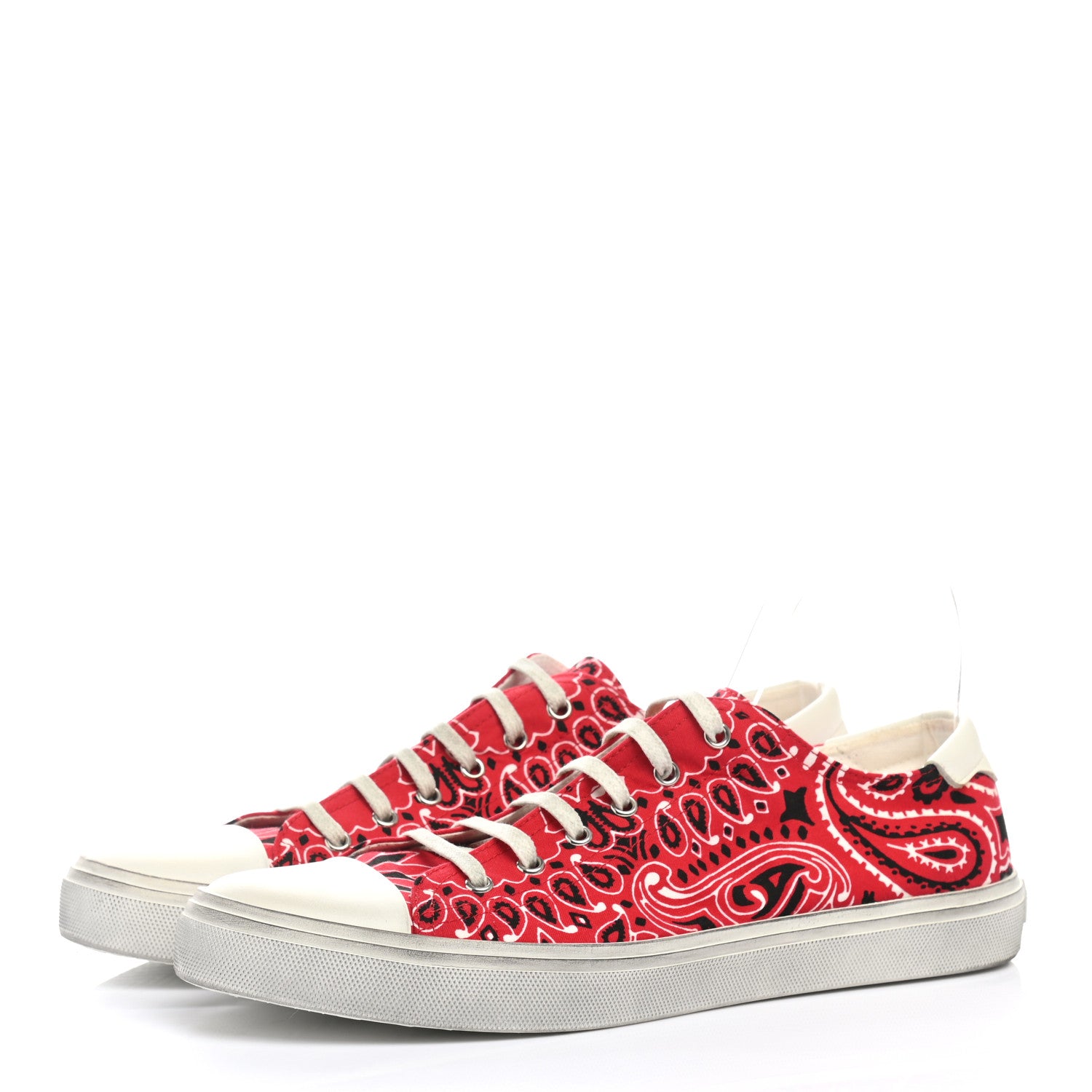 Saint Laurent Canvas Bandana Print Bedford Low Top Sneakers 43 Red 3 of 11
