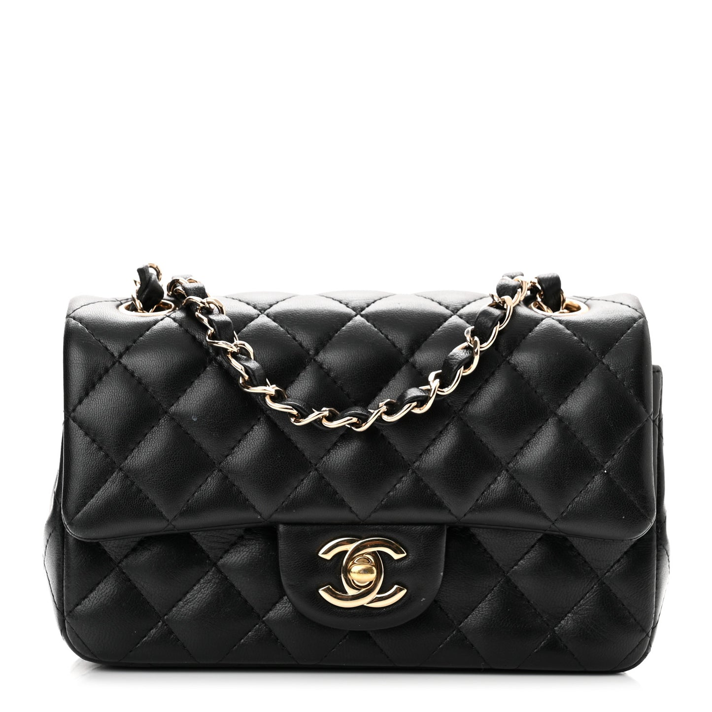 Lambskin Quilted Mini Rectangular Flap Black