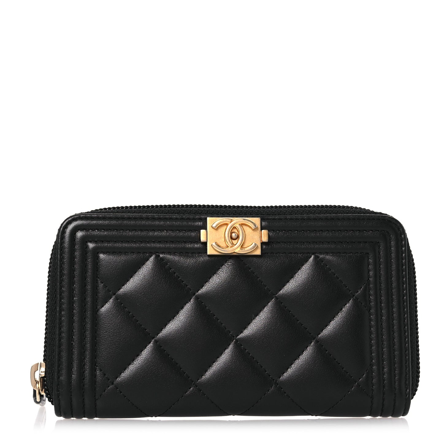 Lambskin Quilted Small Boy Zip Around Wallet Black