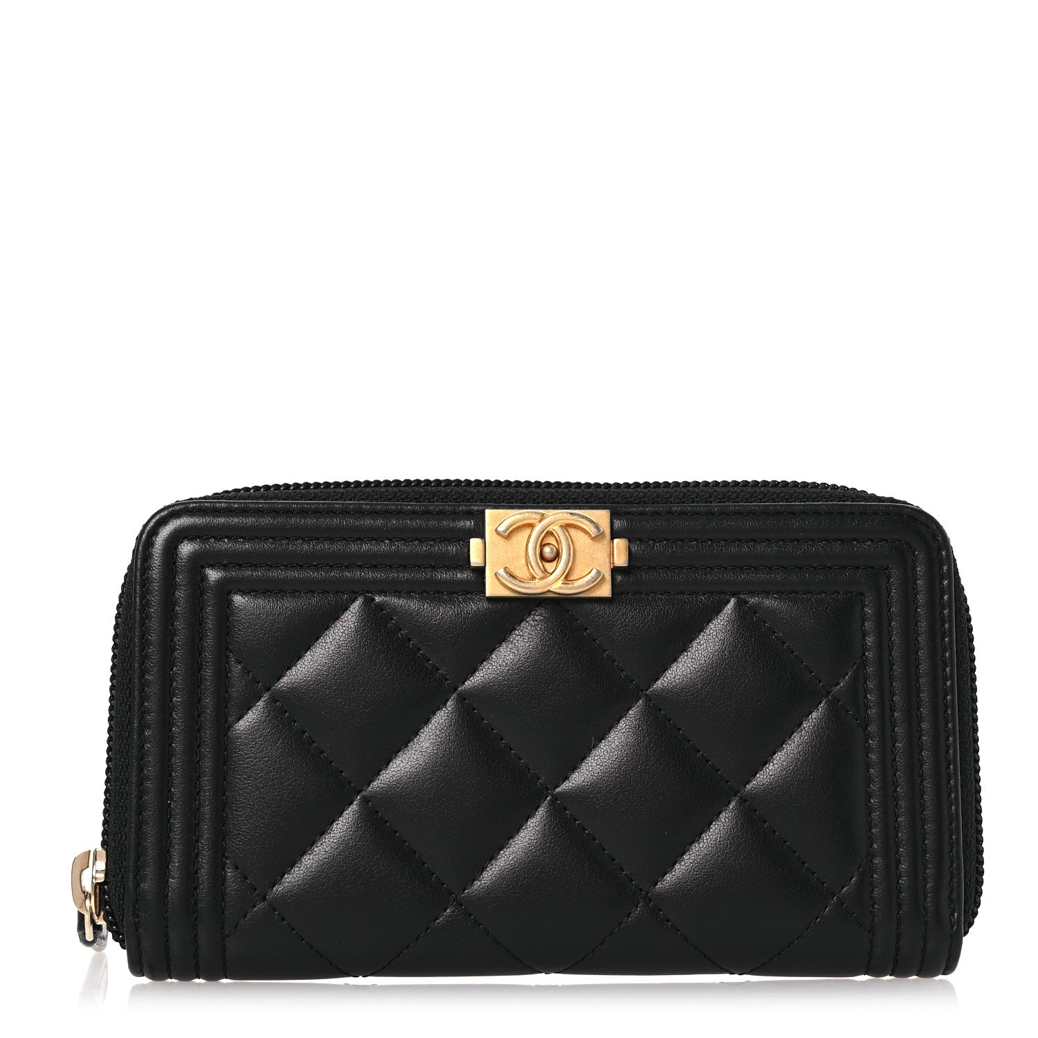 Chanel Lambskin Quilted Small Boy Zip Around Wallet Black 1 of 10