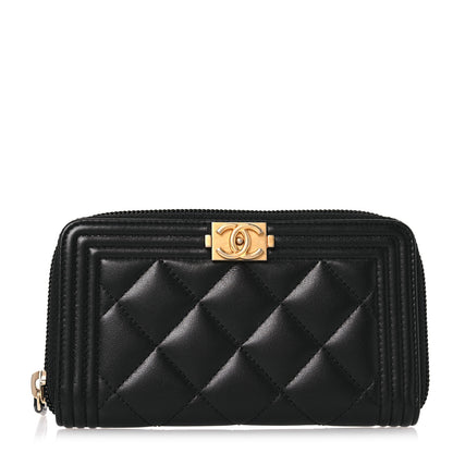 Chanel Lambskin Quilted Small Boy Zip Around Wallet Black 1 of 10