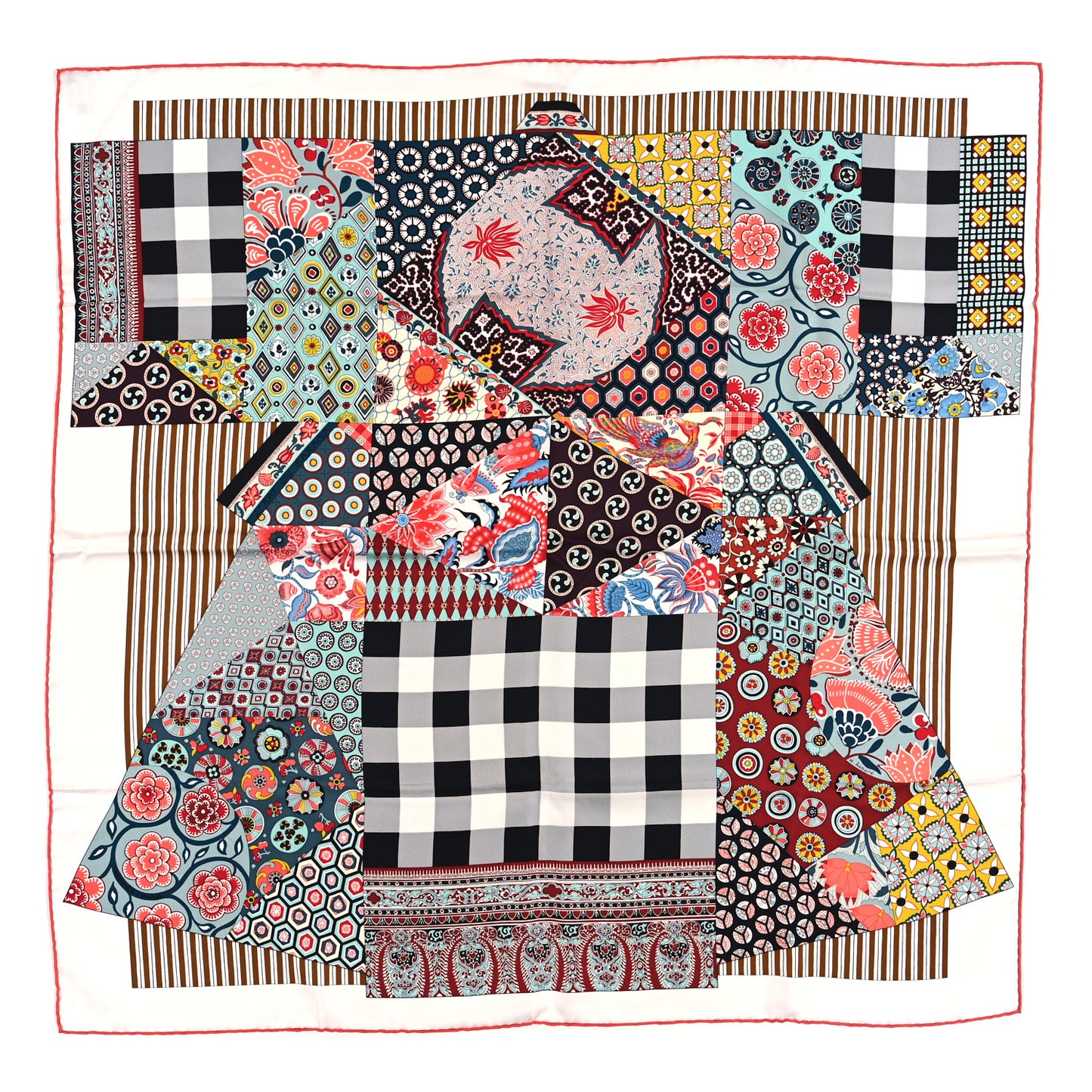 Silk L'Art du Sarasa Scarf 90 White Vieux Rose