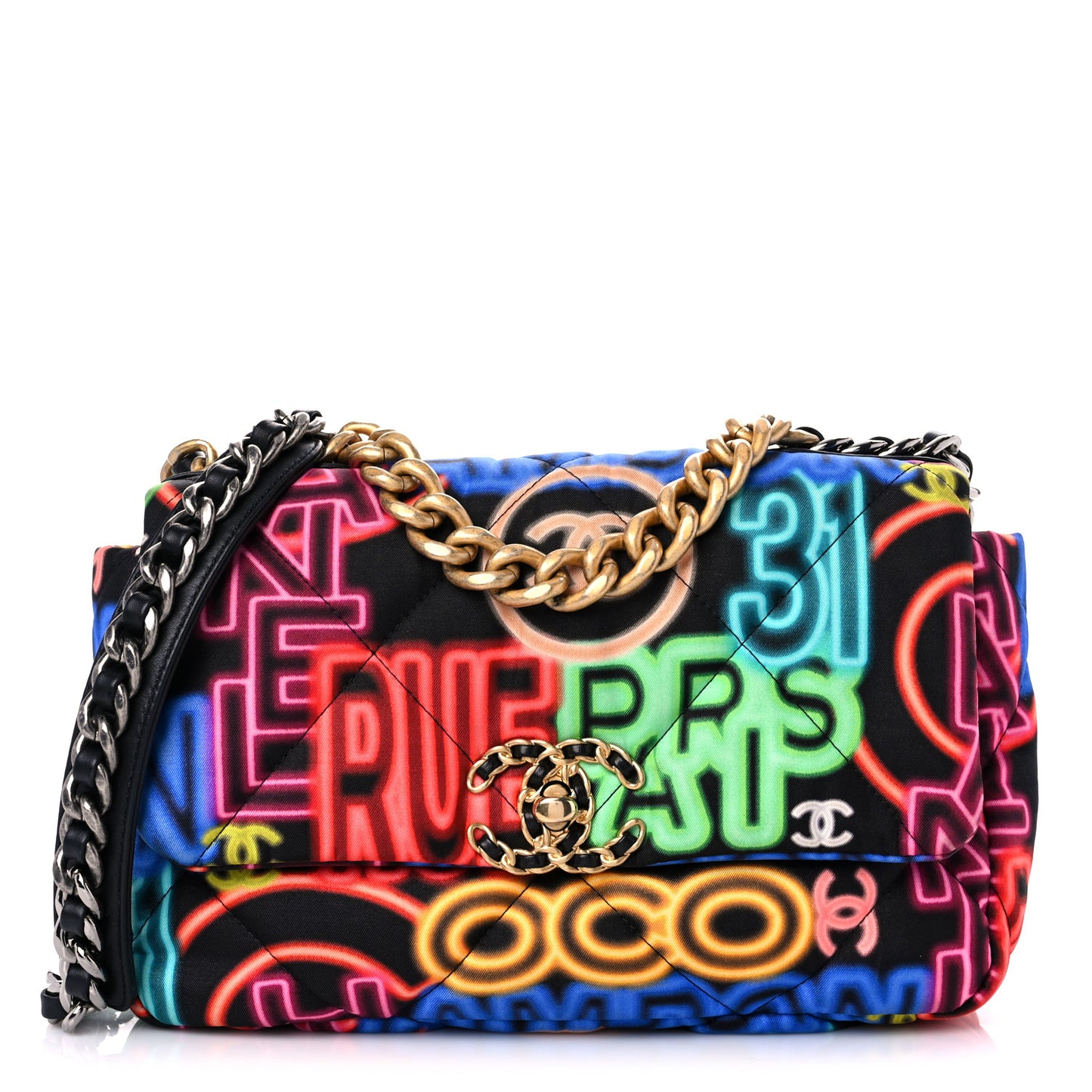 Fabric Printed Medium Chanel 19 Flap Black Multicolor