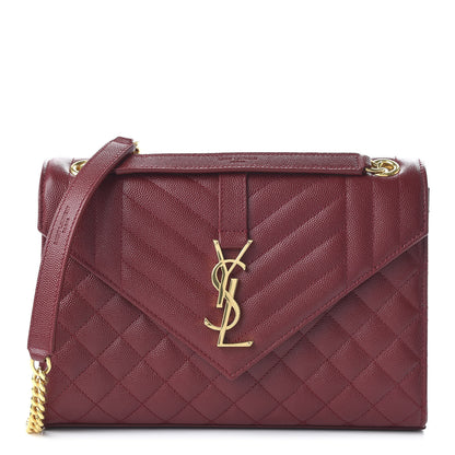 Saint Laurent Grain De Poudre Textured Mixed Matelasse Triquilt Medium Monogram Satchel Oxblood 1 of 9