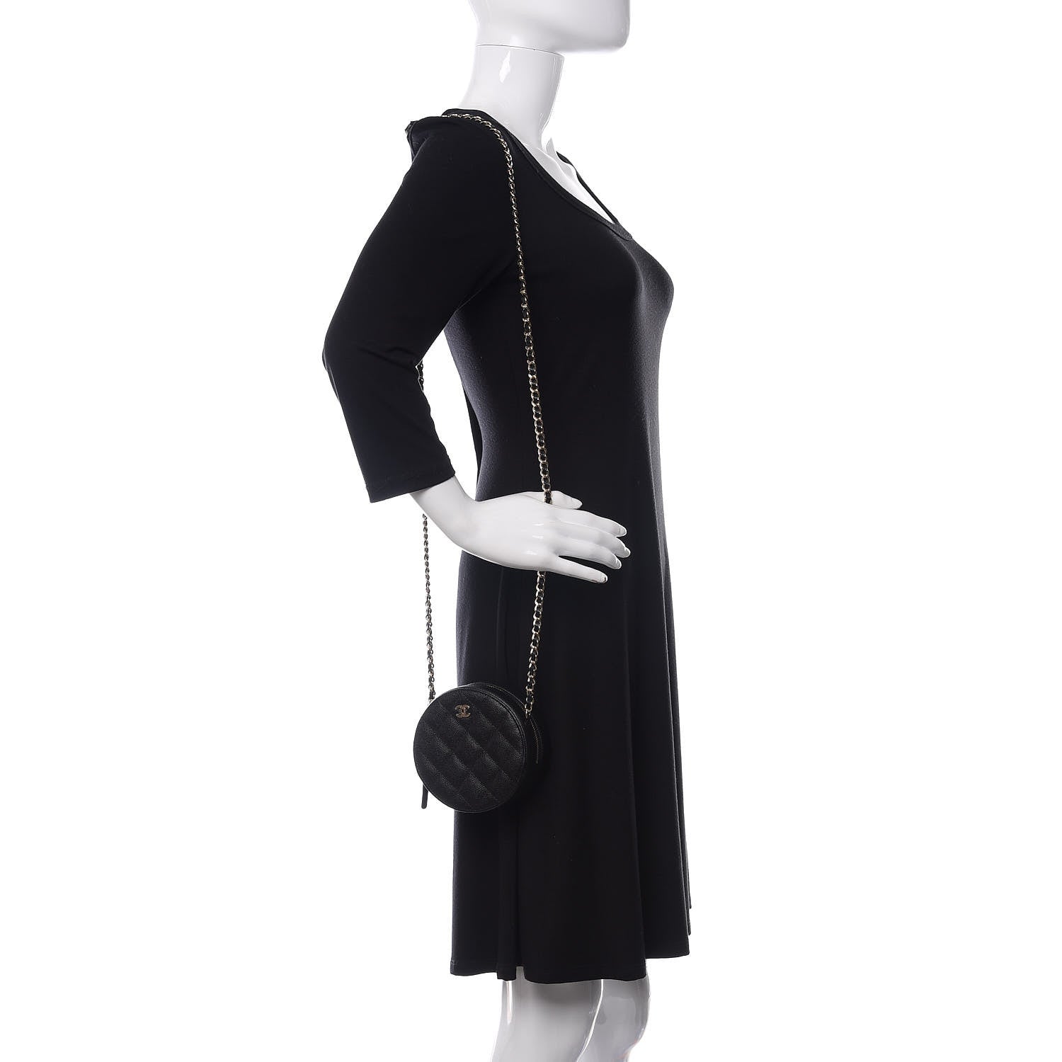Chanel Caviar Quilted Round Clutch With Chain Black 2 of 11