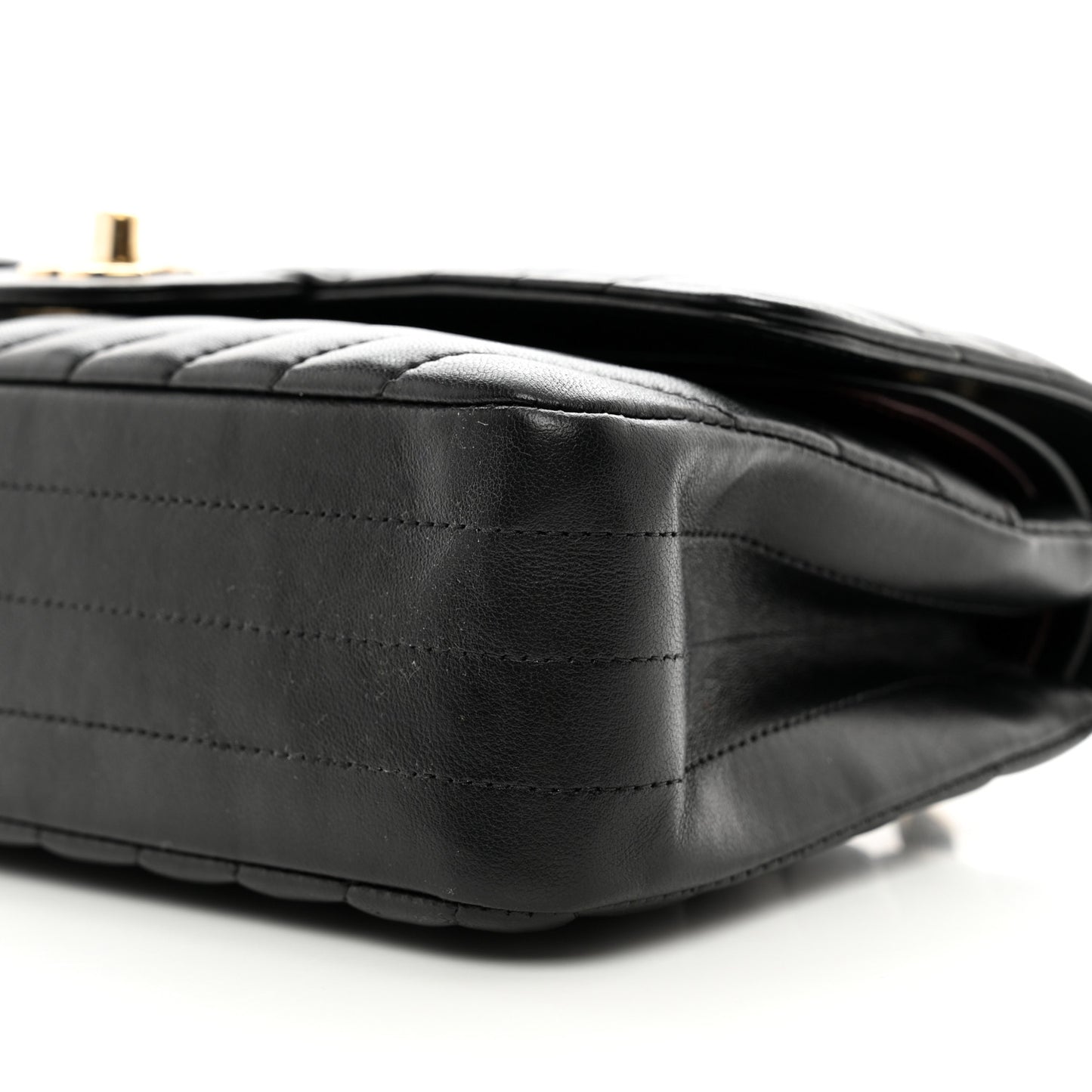 Lambskin Chevron Quilted Medium Double Flap Black