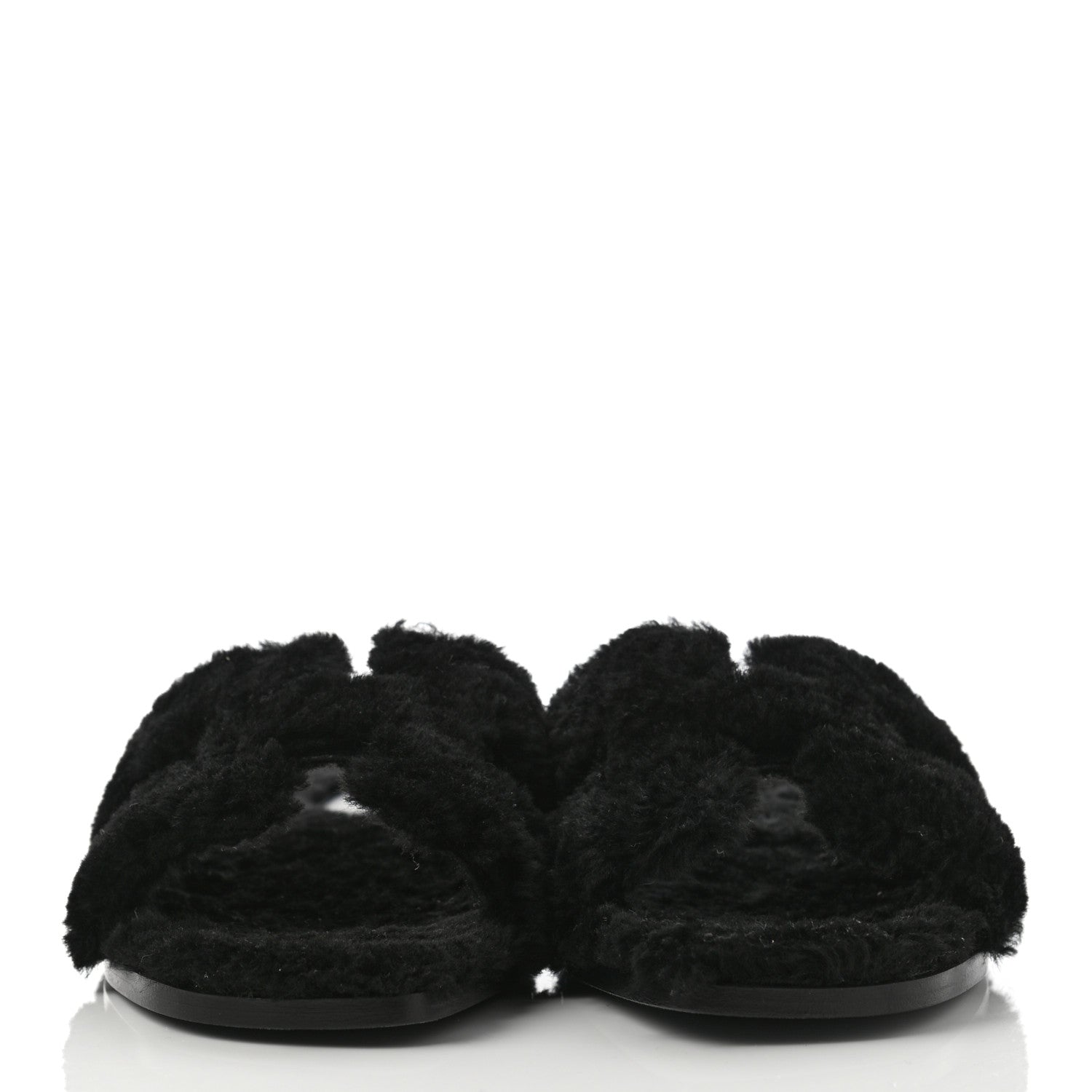Hermes Woolskin Oran Sandals 38.5 Black 2 of 7
