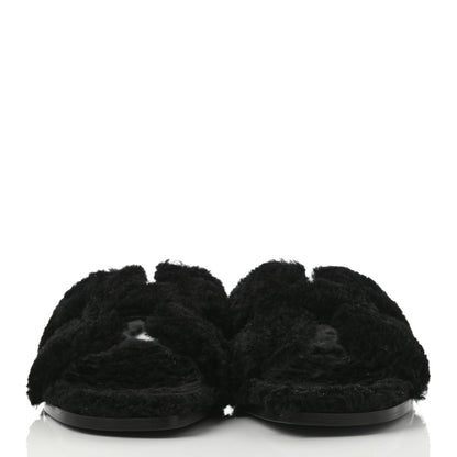 Hermes Woolskin Oran Sandals 38.5 Black 2 of 7