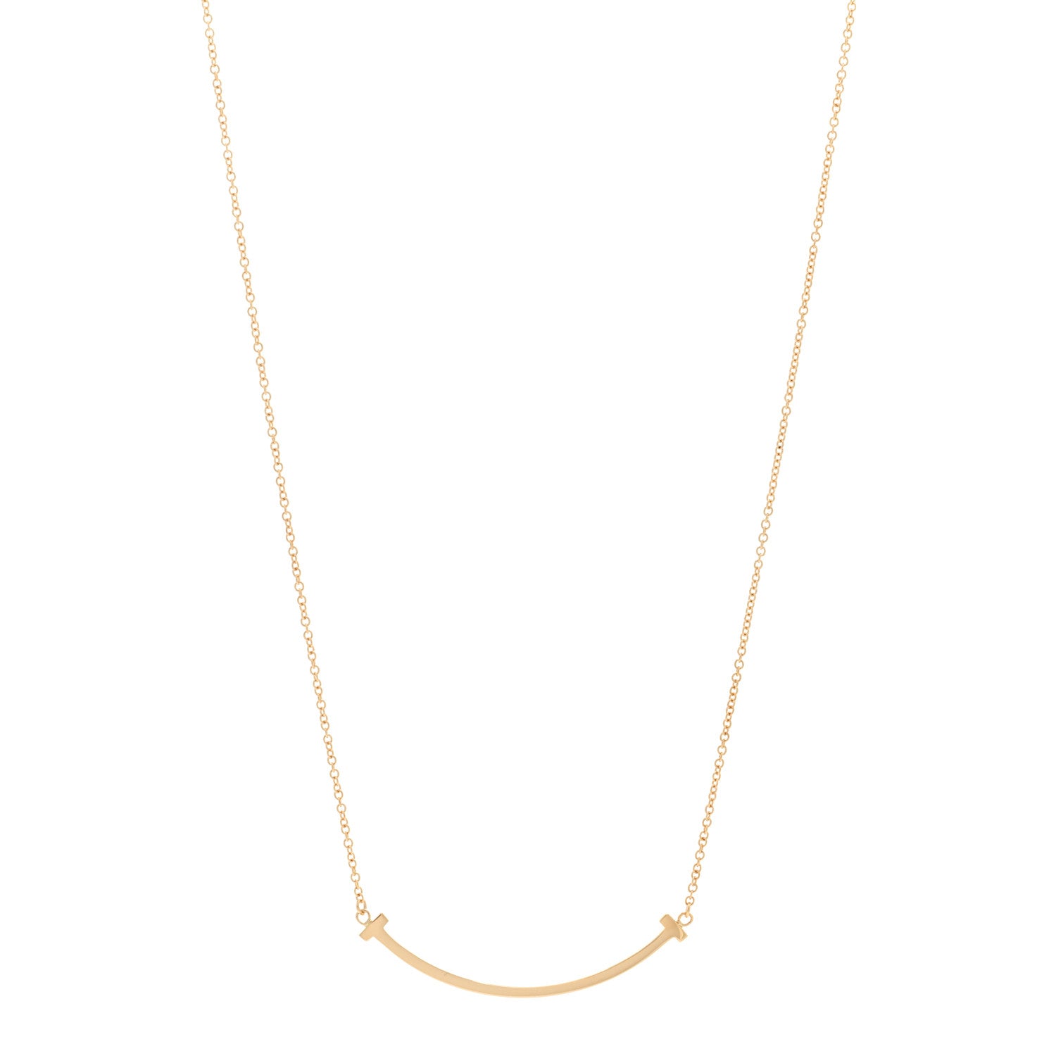 Tiffany 18K Yellow Gold Small T Smile Pendant Necklace 1 of 5