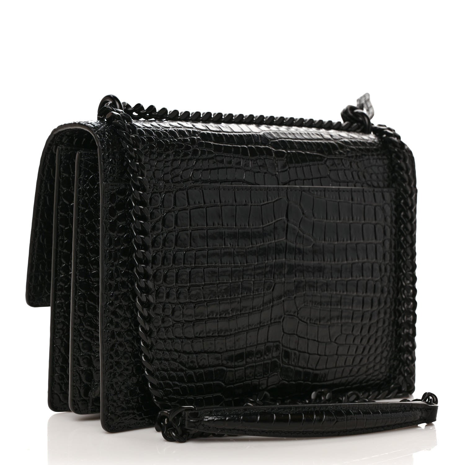 Saint Laurent Calfskin Crocodile Embossed Medium Monochrome Monogram Sunset Black 3 of 8
