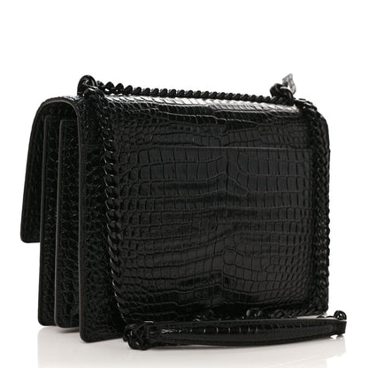 Saint Laurent Calfskin Crocodile Embossed Medium Monochrome Monogram Sunset Black 3 of 8
