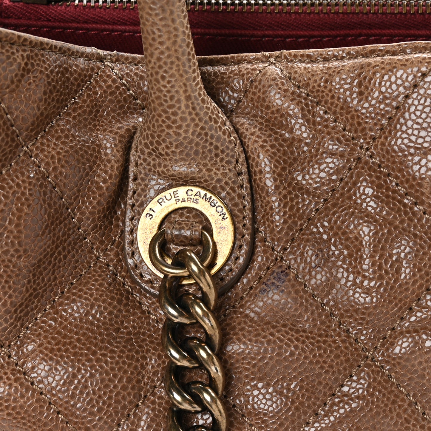 Glazed Caviar Quilted Small Shiva Tote Beige