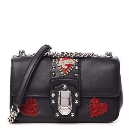 Dolce & Gabbana Calfskin Lucia Amore Heart Chain Shoulder Bag Black 1 of 8