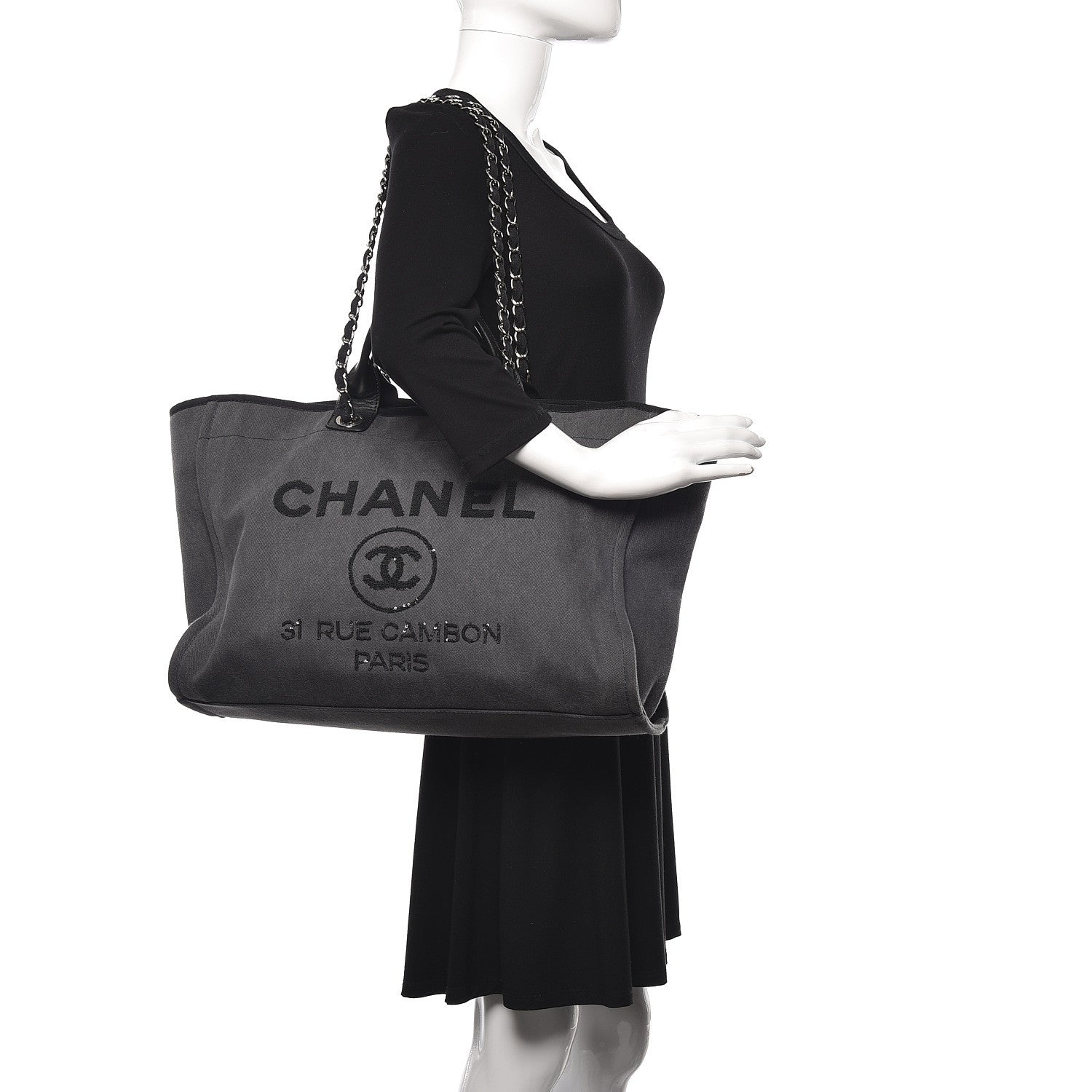 Chanel Canvas Sequin Large Deauville Tote Charcoal 3 of 11