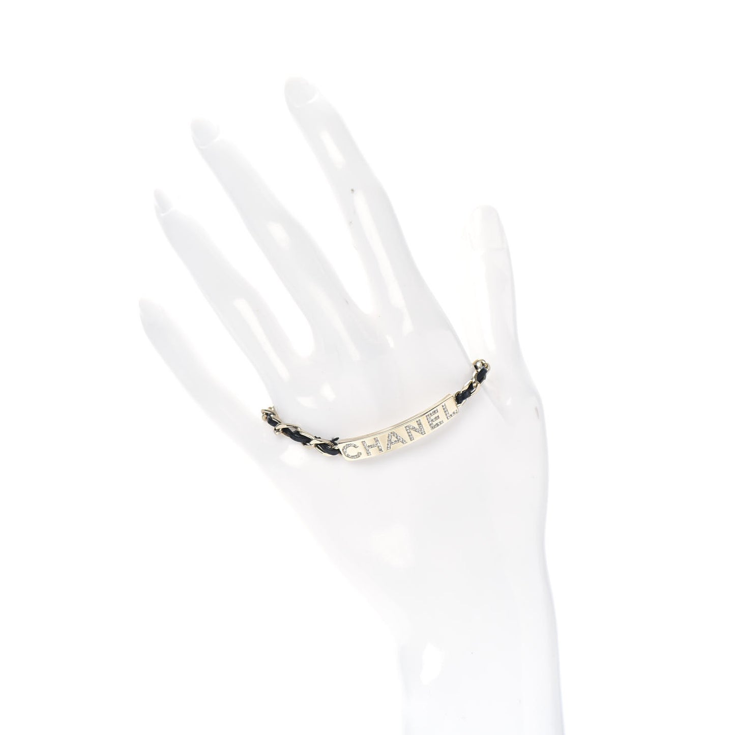 Metal Lambskin Crystal Sergeant Chanel Bracelet Gold