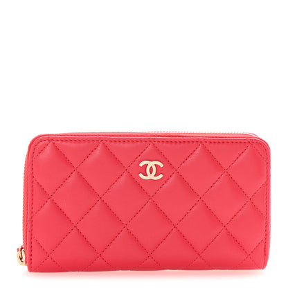 Chanel Lambskin Quilted Small Zip Around Wallet Red 1 of 9