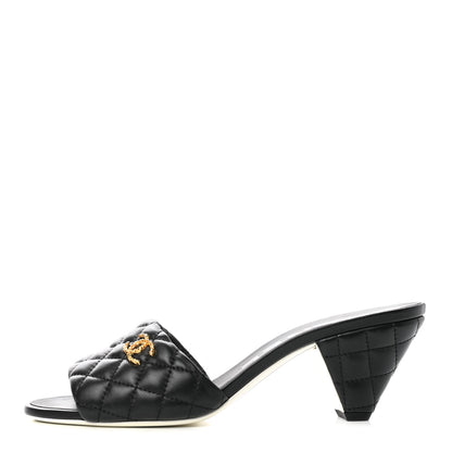 Chanel Lambskin Quilted Textured CC Mules 41 Black 1 of 9