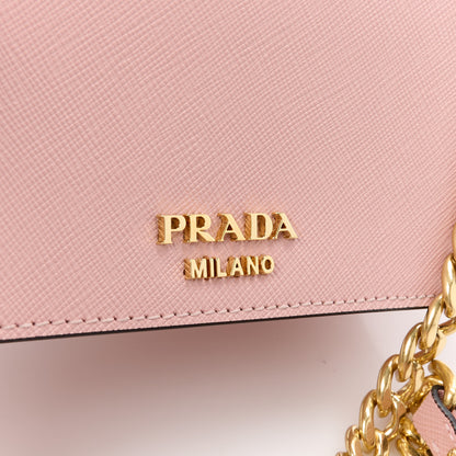 Prada Saffiano Soft Calfskin Metal Triangle Logo Envelope Chain Shoulder Bag Orchidea 7 of 10