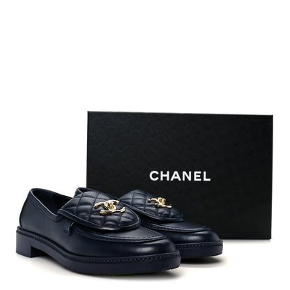 Chanel Lambskin Quilted CC Turnlock Loafers 39.5 Navy 10 of 10