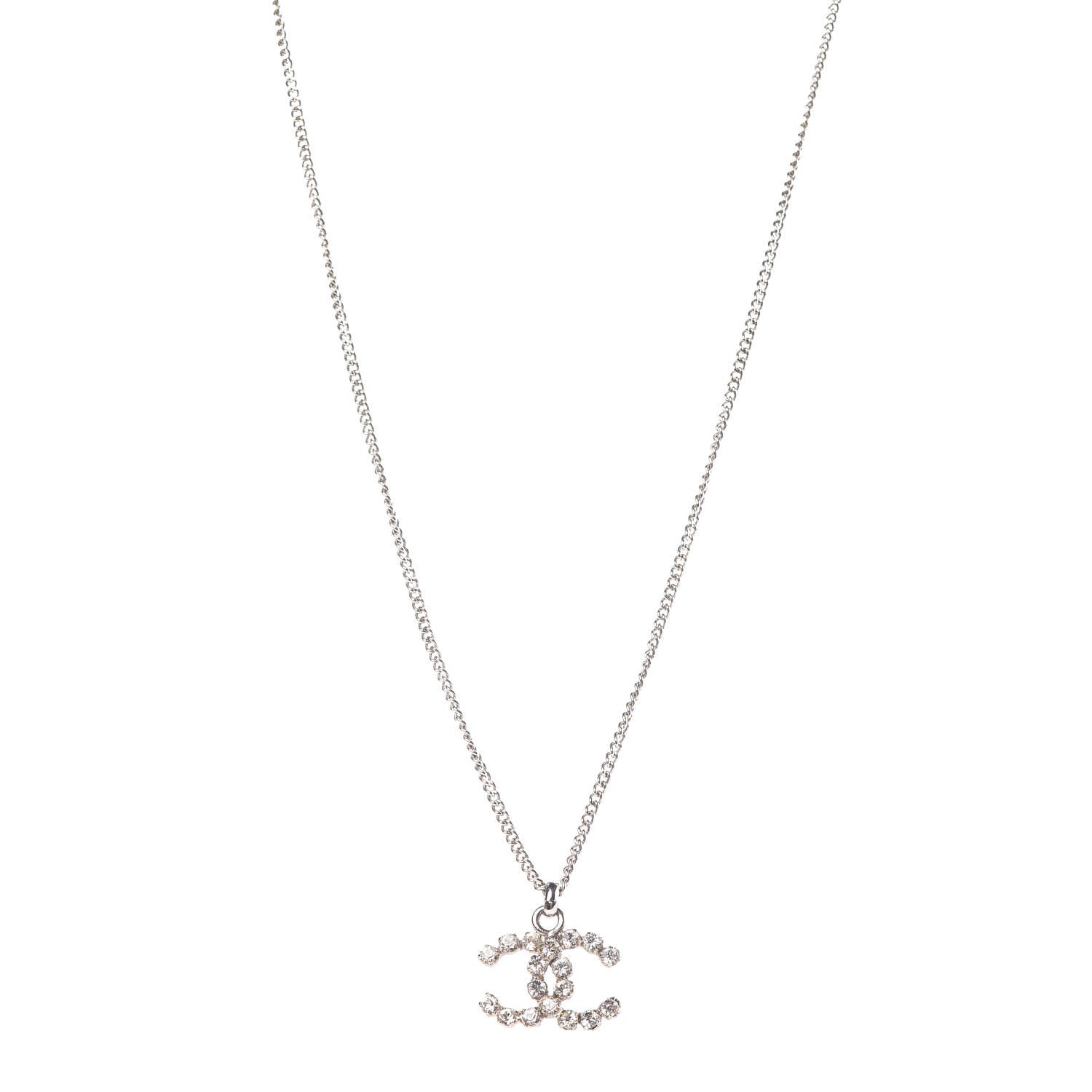 Chanel Crystal CC Pendant Necklace Silver 1 of 7
